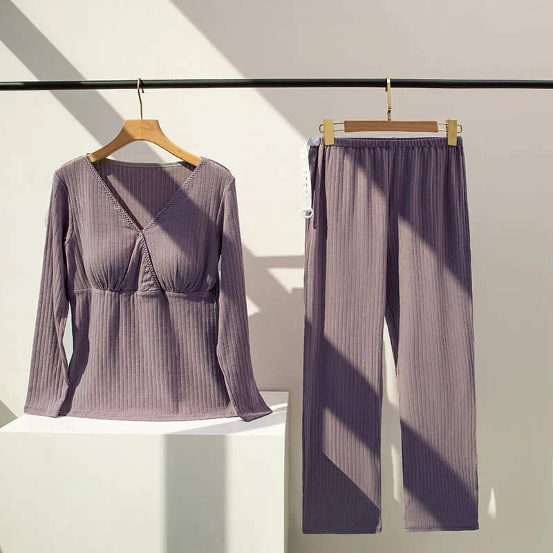 جديد القطن الخالص مع كوب الصدر بيجامة الأمومة للأمهات المرضعات ملابس حريمي الحوامل تغذية ملابس النوم ملابس خاصة