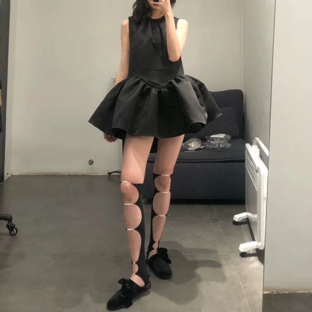 

Модные крутые черные панк-рукава, весенние Y2K жемчужные носки с половиной пальца, тонкие летние носки с полыми рукавами до икры