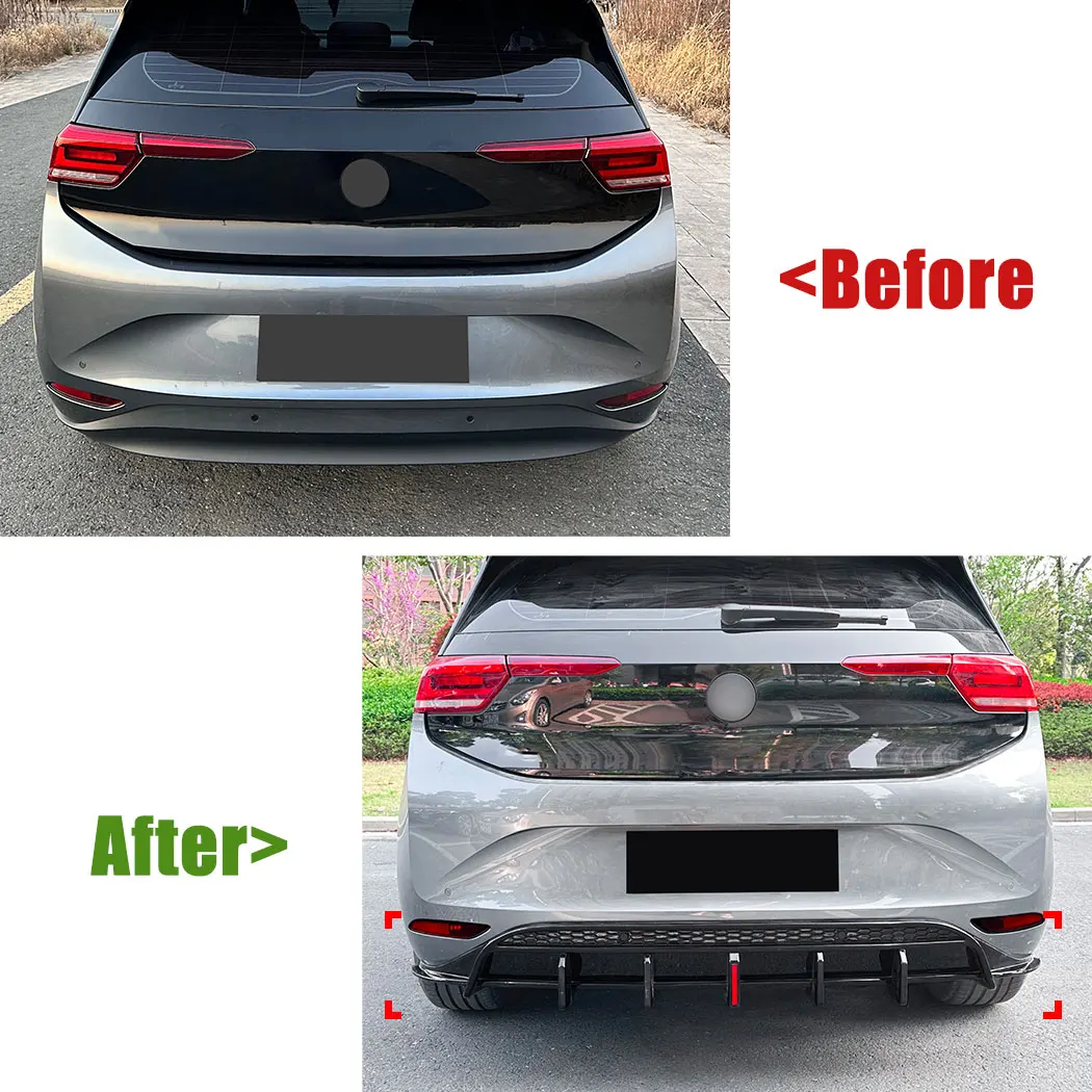 For VW ID.3 2019+ With Light Car Rear Bumper Tail Bumper Lip Rear Lip Spoiler Diffuser Body Exterior Guard Decoration Cover Trim