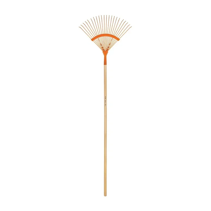 Curved metal garden broom with 22 round teeth 48 'handle outdoor and patio