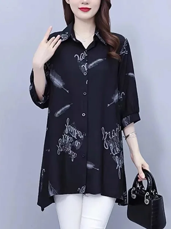 Fashionable Mid-Length Women's Shirt Cover Butt Loose Fit Summer New Style Mom's Dress European Goods Large Version Top
