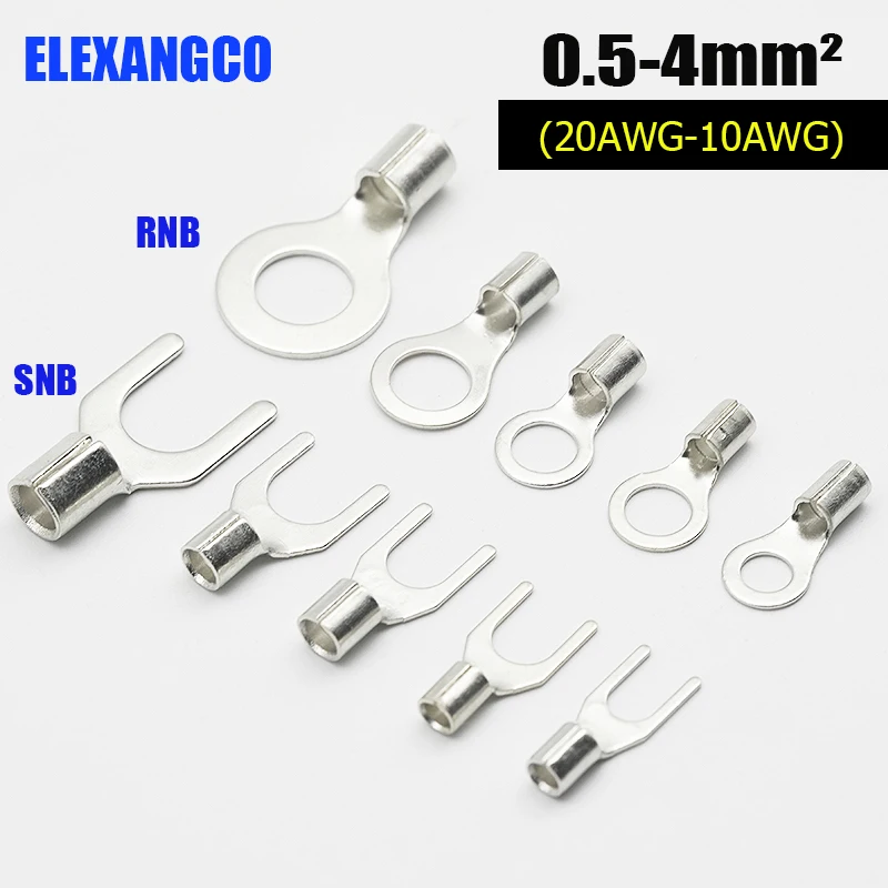 320/225Pcs U-SNB O-RNB  Copper Terminal Bare Copper Fork Y-Shaped Copper Lug Cord Cord Terminal Connector 1.25-3 4 2-3 2-4 3.5-6