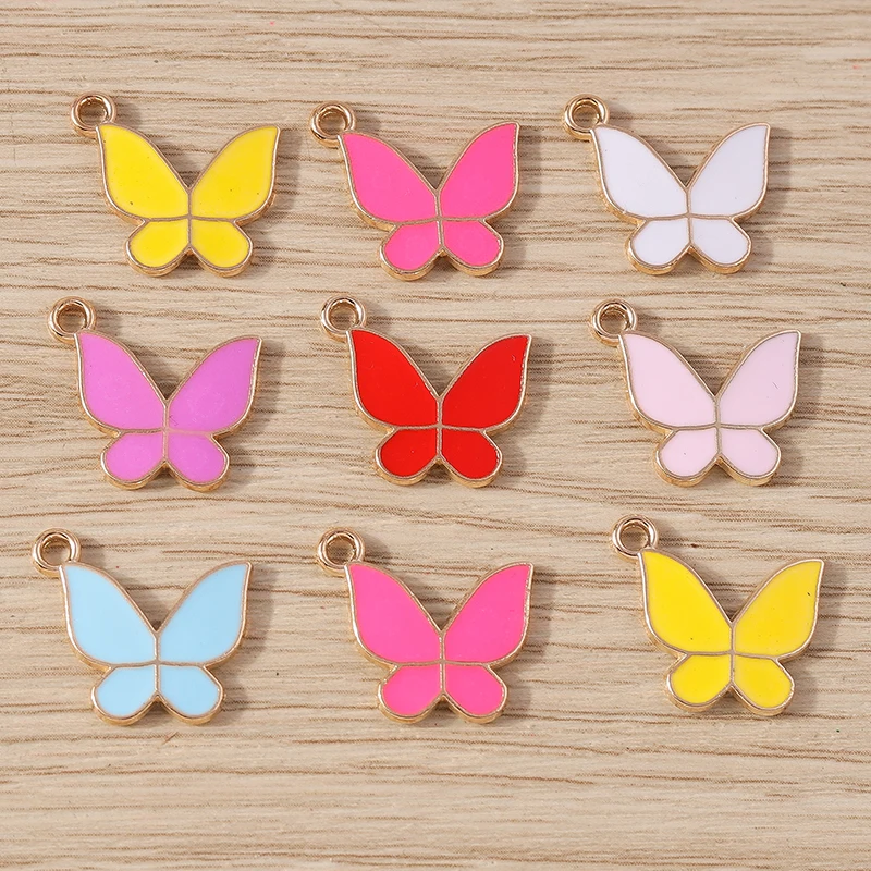 10 Stück 16x15mm Niedliche Bunte Emaille-Tieranhänger Fliegende Schmetterlinge für Schmuckherstellung Ohrringe Halskette DIY Basteln Geschenke – Detail 2