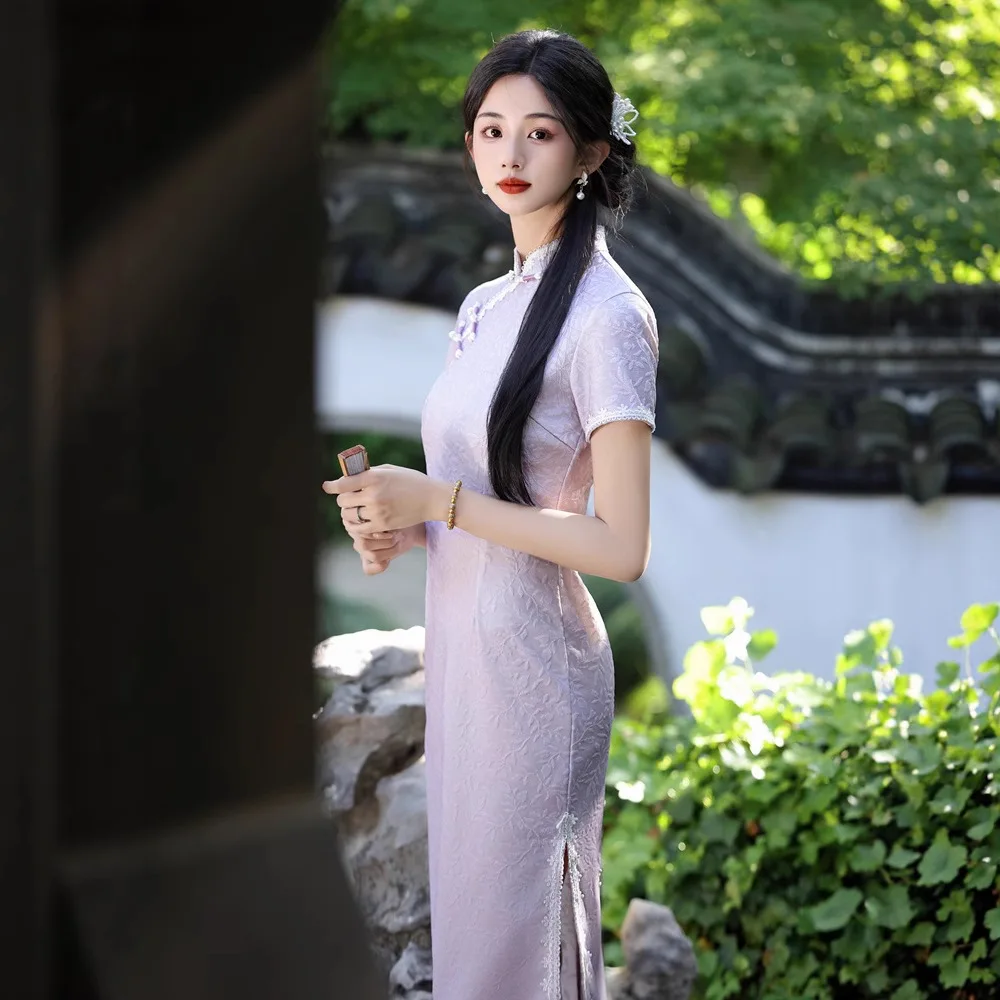 

Yourqipao Summer Gentle Purple Cheongsam Beautiful Temperament Photo Performance Qipao Chinese Style Evening Dress for Women