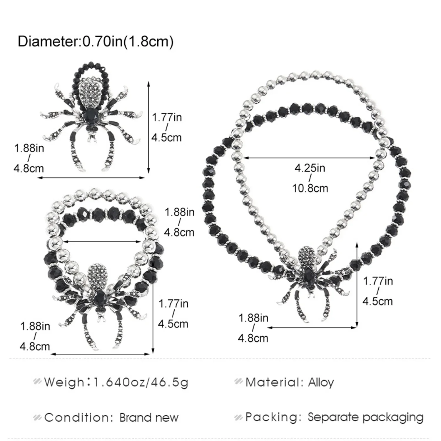 Women's Gothic Dark Spider Necklace Bracelet Ring Set