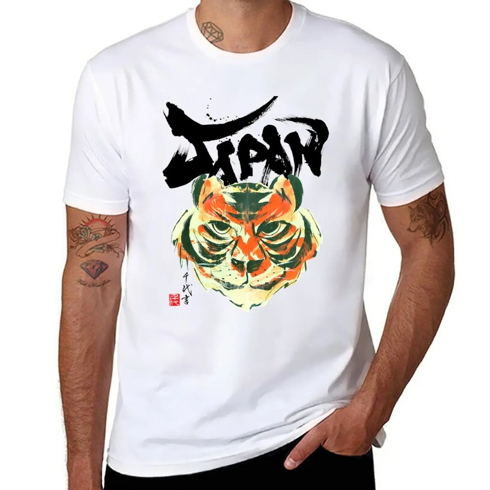 New Japan/ Tiger Graphic Japanese calligraphy T-shirts T-Shirt vintage t shirt T-shirt for a boy mens white t shirts