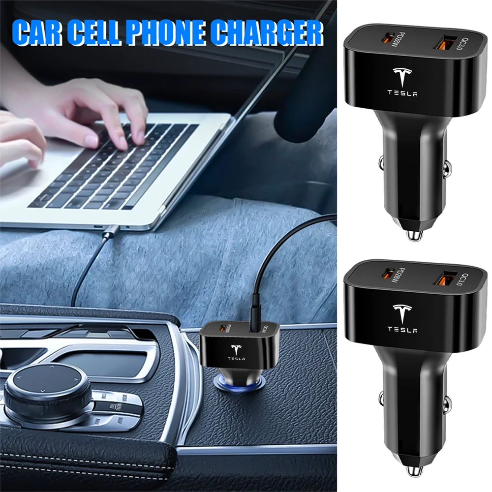 

Car Charger PD 25W QC3.0 Dual USB Power Adapter Phone Charger For Tesla Model 3 Model S X Model Y Roadster SpaceX Cybertruck