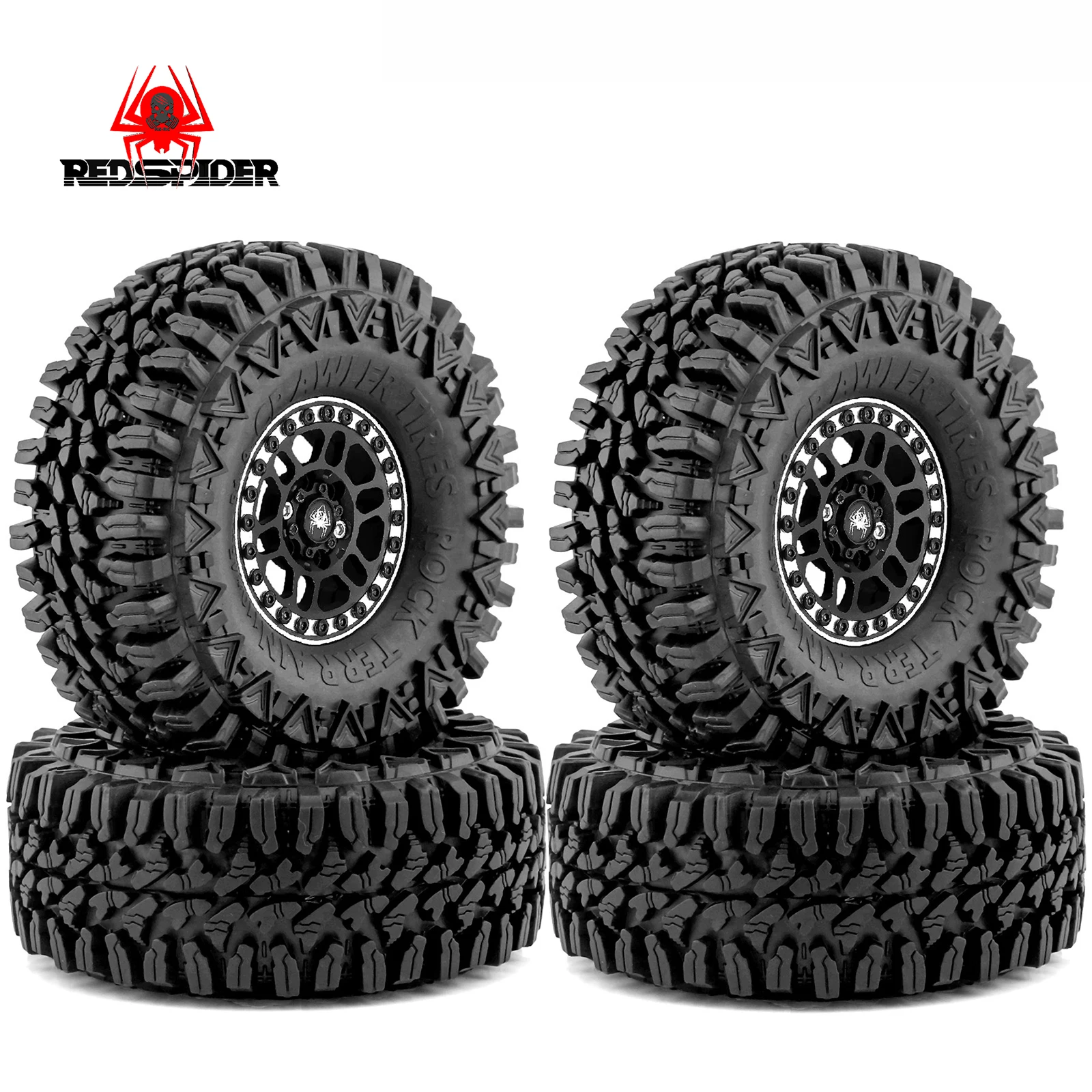 

RED SPIDER 4Pcs 1.9 Beadlock Wheel Aluminum and 1.9 RC Crawler Tires for Traxxas TRX4 Axial SCX10 SCX10 II III Redcat Gen 8