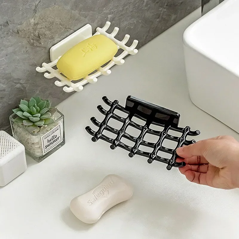 Hot Soap Box Wall Mounted Drainage Shelf For Home Use No Punching High-end Bathroom Soap Dish Rack Hooks For High-end Bathrooms