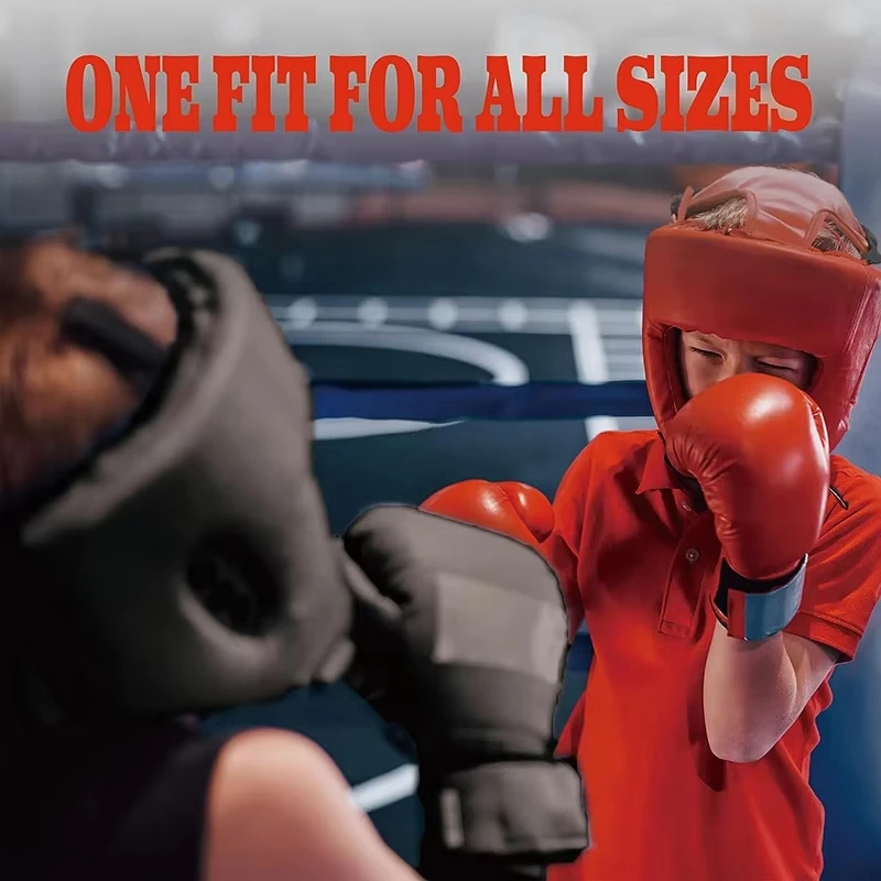Full-Cover Thickened PU Leather Boxing Head Guard Shock-Absorbing Helmet Muay Thai Sanda Taekwondo Sparring Training Protective