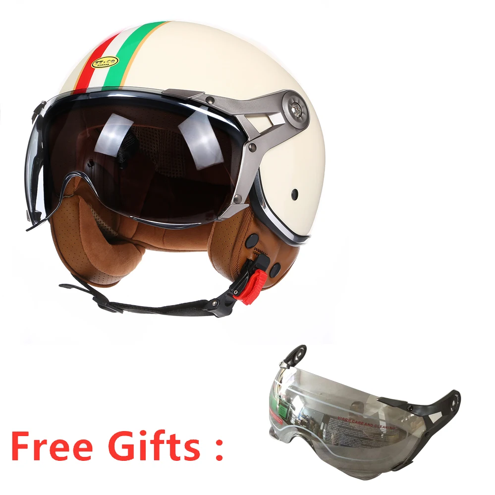 New Open Face Motorcycle Helmet 3/4 Jet Cascos Para Moto Modular Open Face Safety Scooter Casque Two Lens gifts Dot Ece Approved