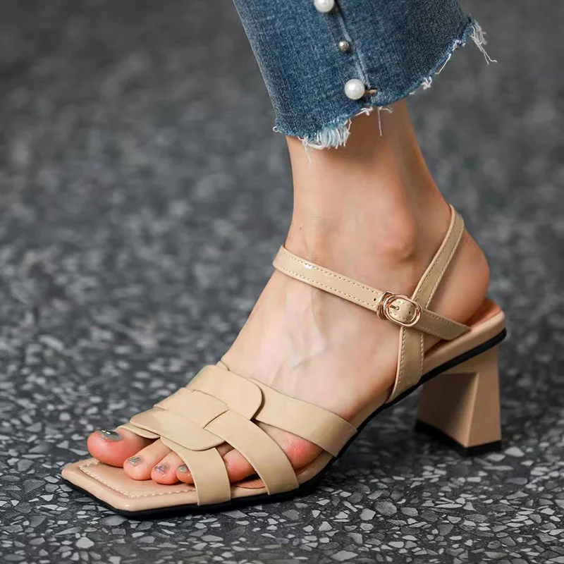 

Phoentin Women Open-Toed high-Heel Retro Roman Sandals 2023 Summer new brand run way shoes apricot brown elegant sandal FT2876