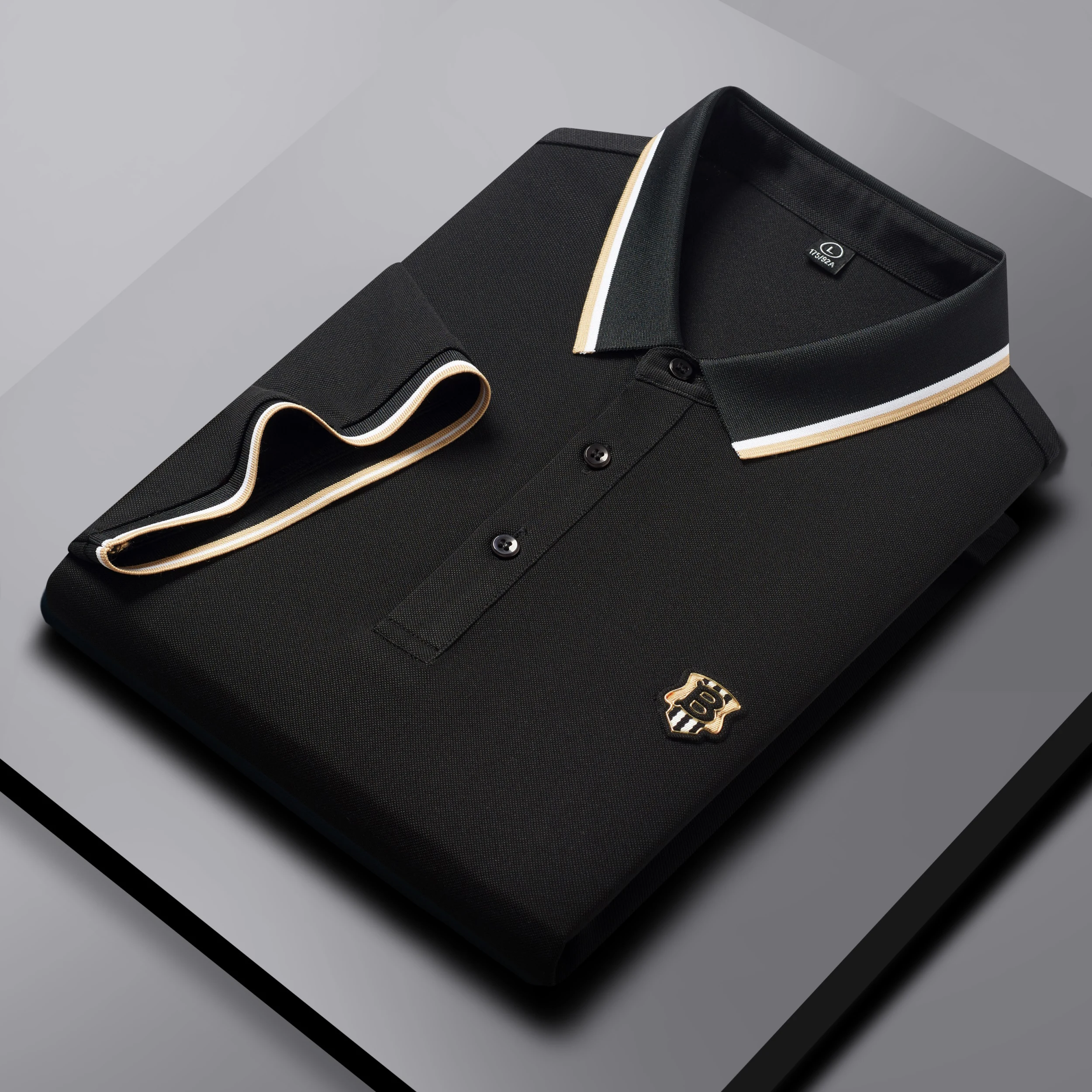

High end brand letter embroidered short sleeve POLO shirt men's summer ice silk cotton breathable casual business Paul T-shirt