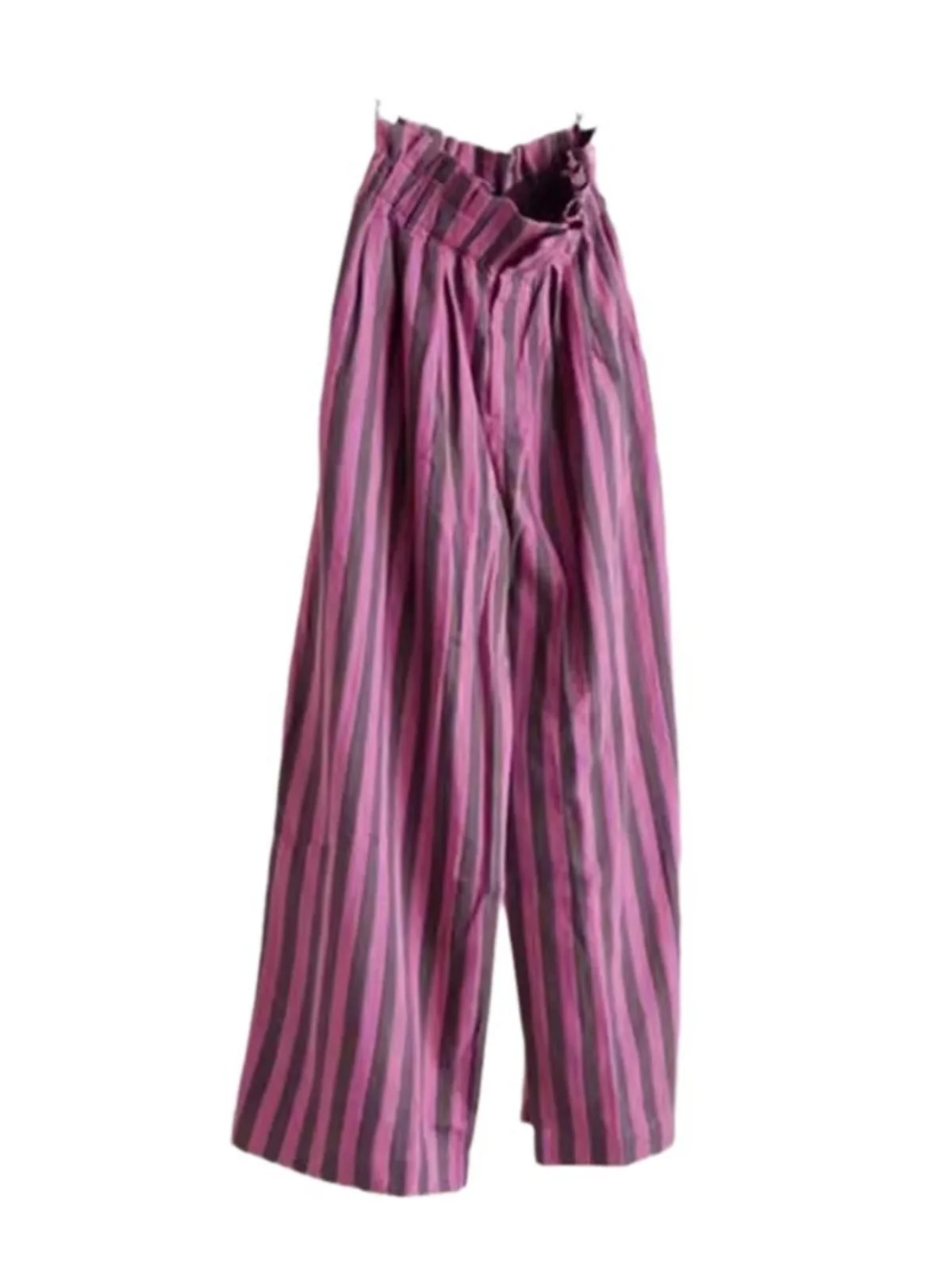 سراويل واسعة الساق مخططة باللون الأرجواني بتصميم كلاسيكي فضفاض مستقيم غير رسمي بنطلون طويل للربيع والصيف نمط جديد على الطراز ...