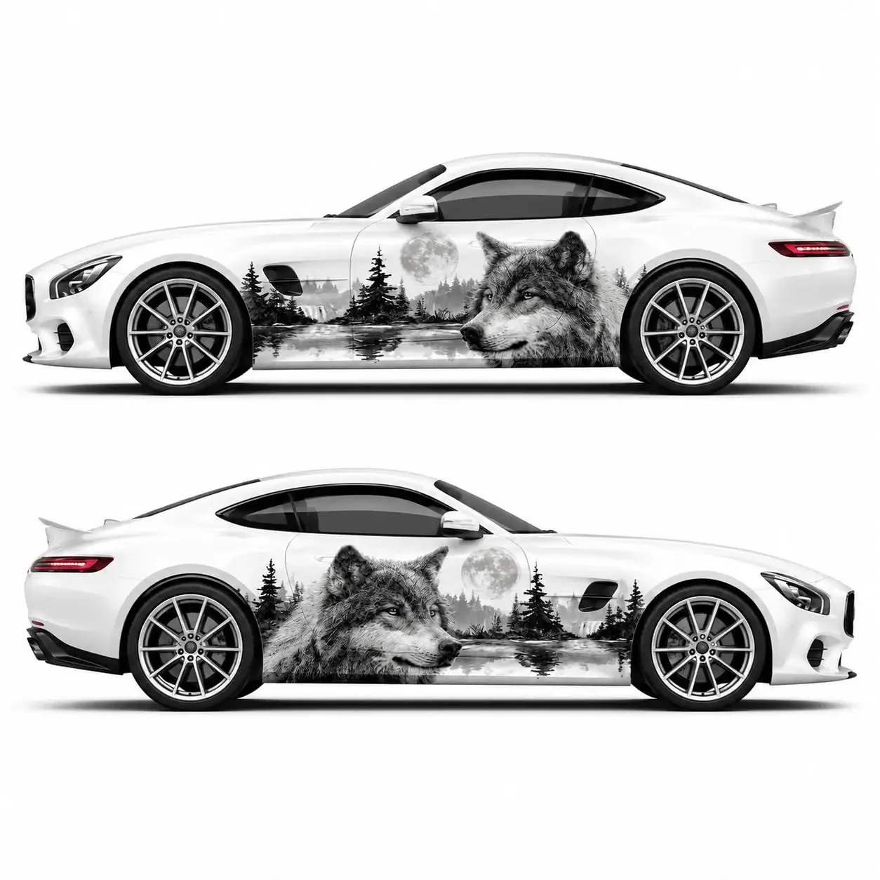 2PCS Wolf Car Decals for Side Door, Realistic Wildlife Forest Vinyl Sticker Graphics, Waterproof UV Resistant Auto Body Side