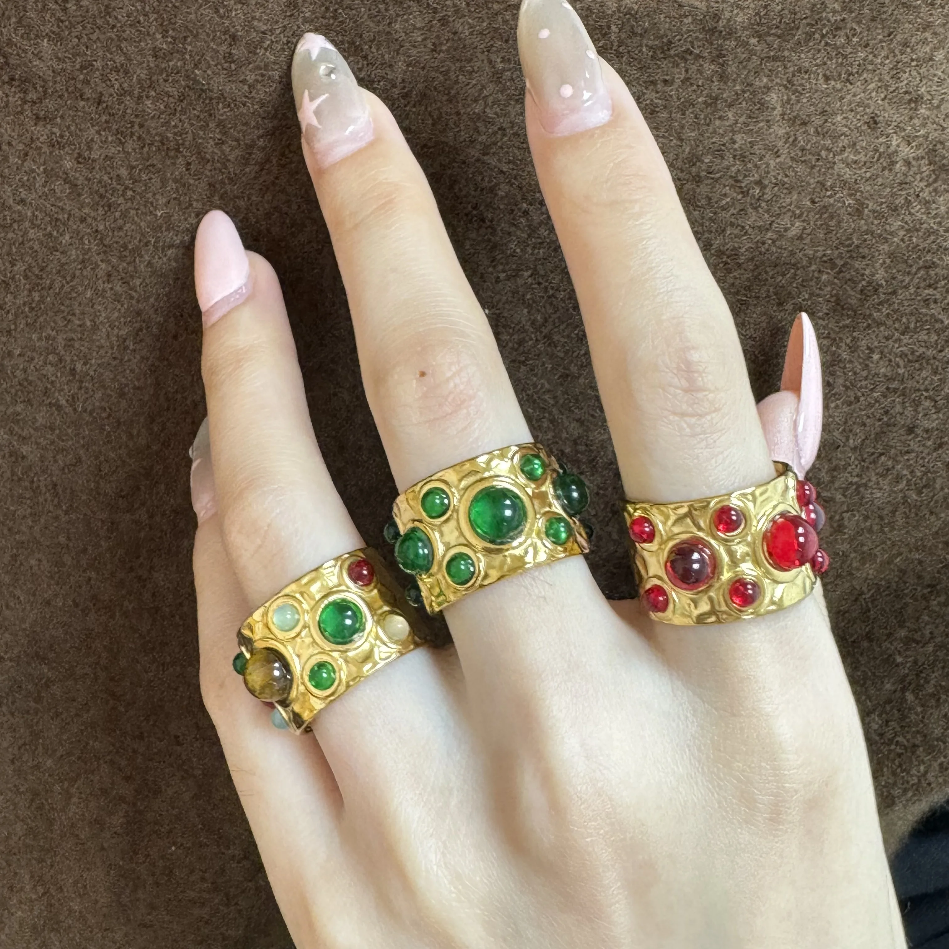 ASONSTEEL Vintage Stainless Steel Stone Rings For Women Ladybug Rings Cubic Zirconia Imitation Pearl Luxury Wedding Jewelry Gift