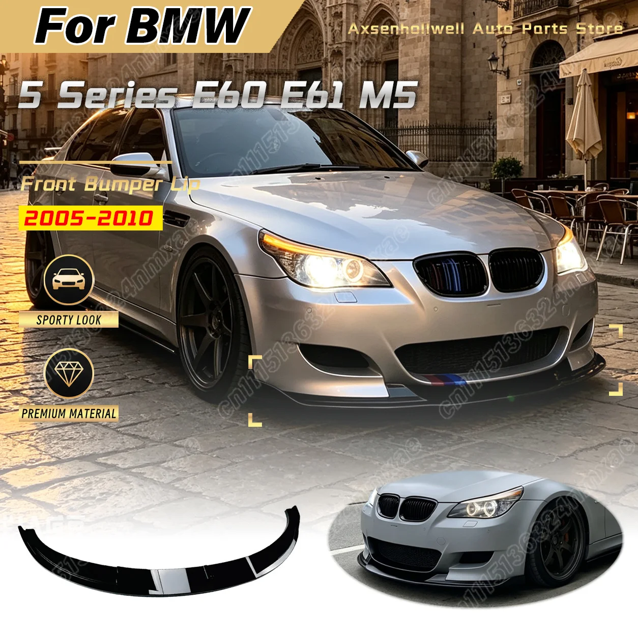 For BMW 5 Series E60 E61 M5 2005 2006 2007 2008 2009 2010 Blade Style Front Bumper Lip Splitter Exterior Body Modification Kit