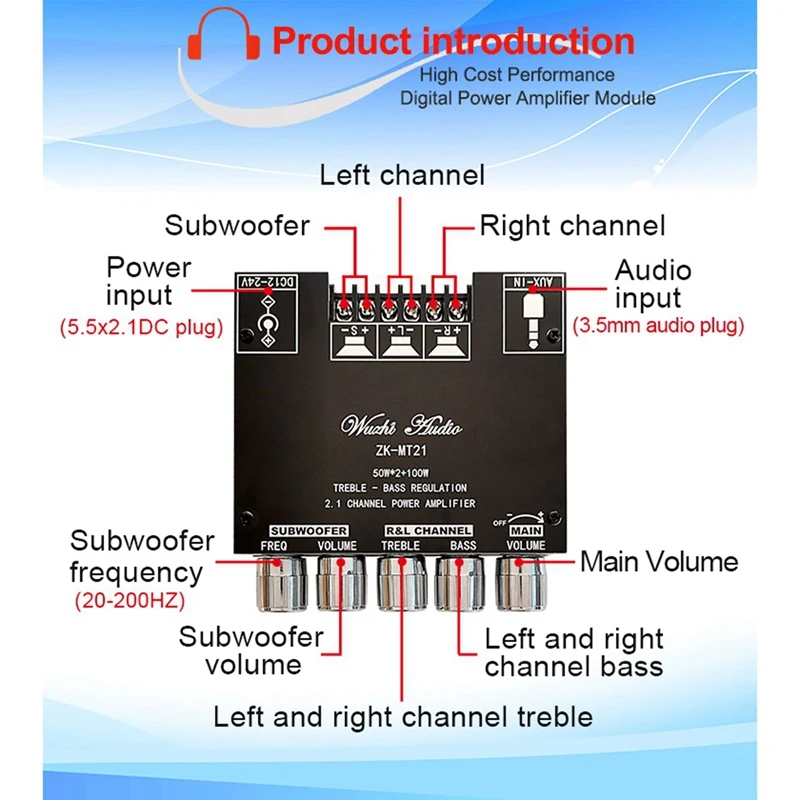 ZK-MT21 2.1 Bluetooth 5.0 Subwoofer Versterker Board Audio Stereo Versterker Module