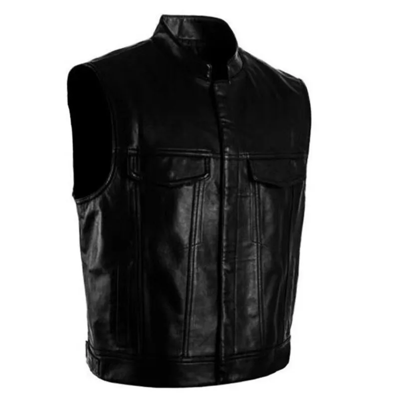 Son of Chaos in Motorcycle Style: Harley Motorcycle PU Leather Embroidered Vest Kam Shoulder Punk Fashion Leather Coat for Men image 3