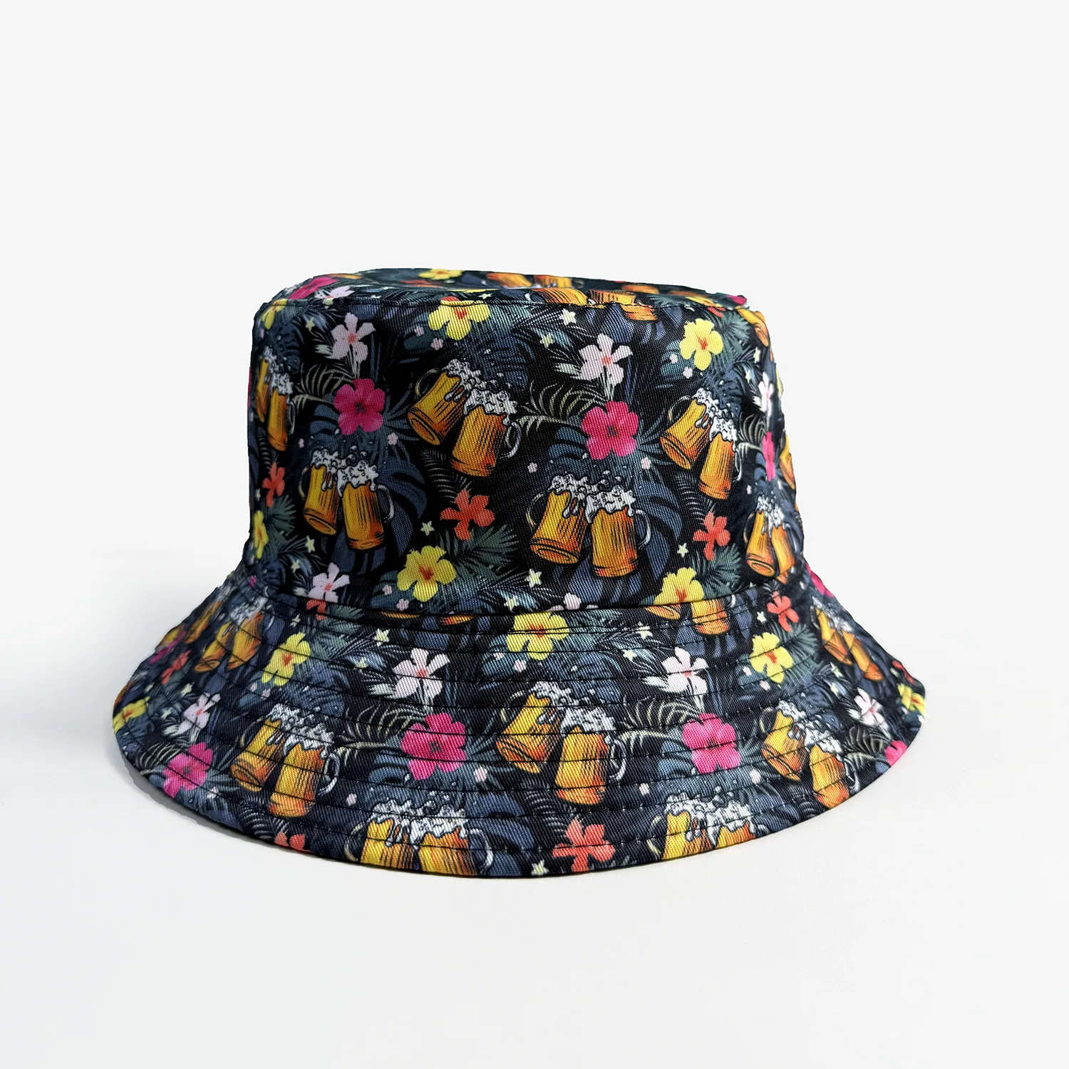 Cartoon Youthful Cool beer champagne Double-sided wear fisherman hat Outdoor Leisure Sunscreen Sun Hat Men Women bucket hats