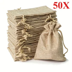 50PCS 13X18/10X15/9X12/7X9CM Drawstring Burlap Bag Jute Gift DIY Wedding Favor Gift Bag For Packaging Candy Chocolate Jewery