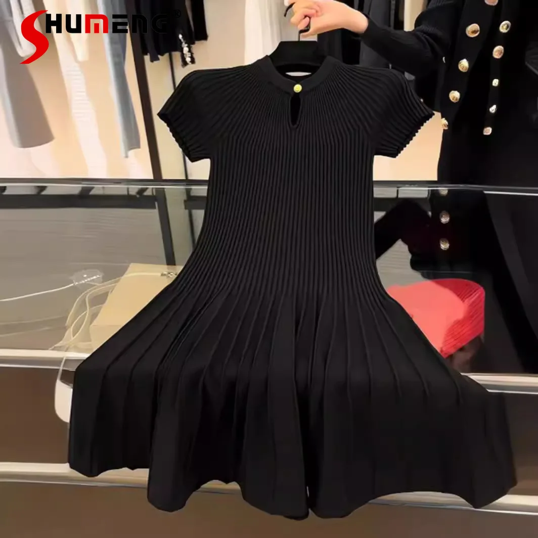 

Fashion Feminine Socialite Temperament Dress 2024 Female Summer Slimming Dress Knitted Solid Color Short Sleeve Pullover Dresses