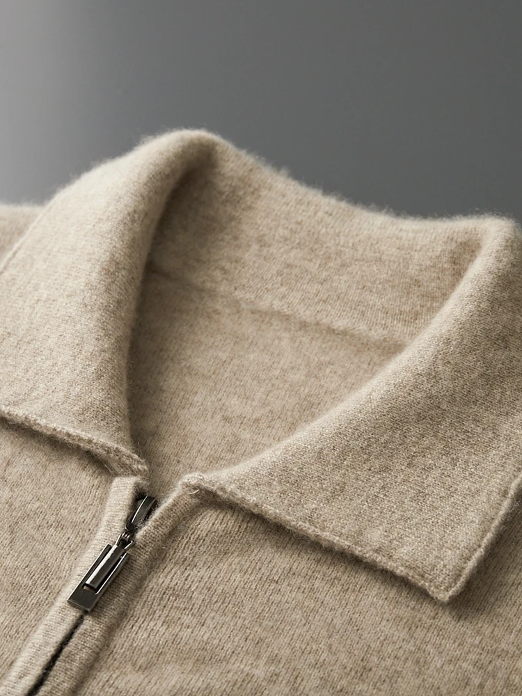 MEETCC Men's Cashmere Cardigan Autumn Winter Polo Collar Jacket Thickened Warm Casual Sweater 100% Cashmere Tops