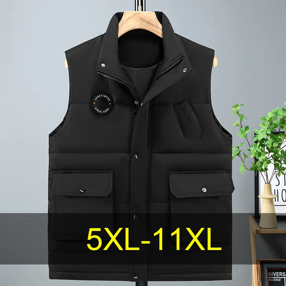 

Зимний толстый жилет для мужчин 10XL 11XL Жилеты больших размеров Зимние стеганые жилеты Мужская модная повседневная однотонная куртка без рукавов большого размера