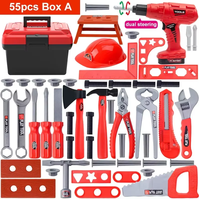 Kinder-Reparatur-Werkzeugkasten-Spielset, Simulierte Ingenieurwerkzeuge mit Bohrer, Lehrreiches Rollenspiel-Geschenk für Jungen