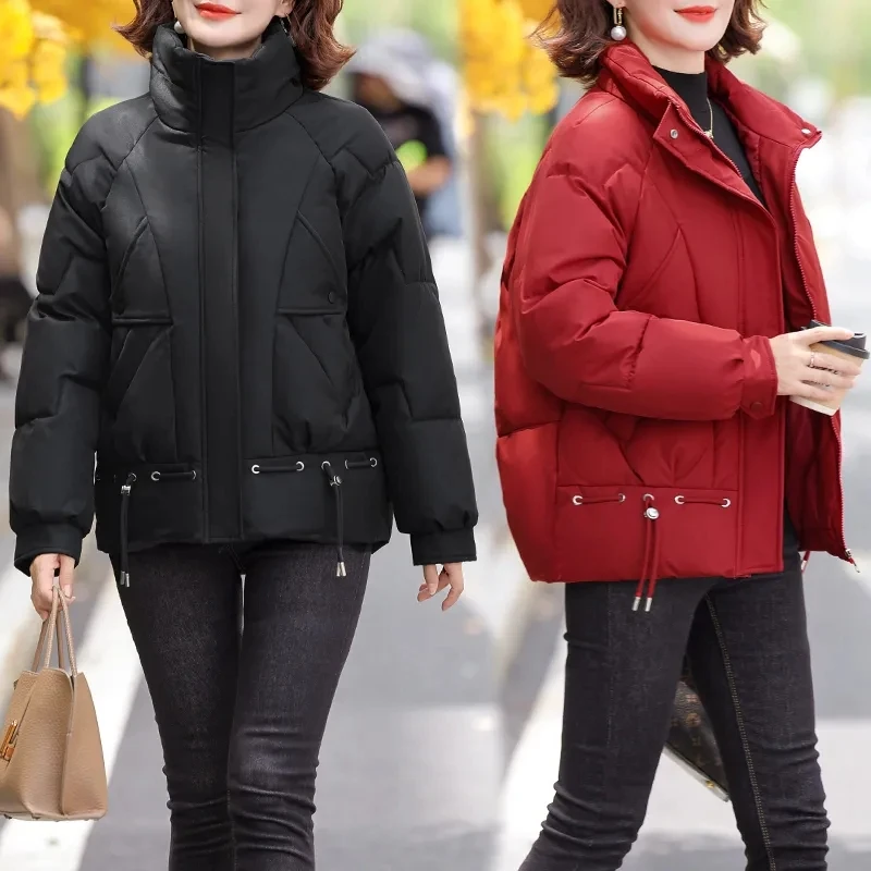 2024 Fashion Women Down Cotton Jacket Autumn Winter Stand Collar Long Sleeve Warm Coat Female Parka New Chaquetas Para Mujeres