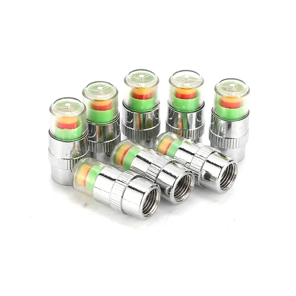 8Pc New Car Tire Pressure Monitor Valve Cap W/Sensor Indicator 3 Color Eye Air -Alert Cap Valve Stem -Caps Sensor Indicator