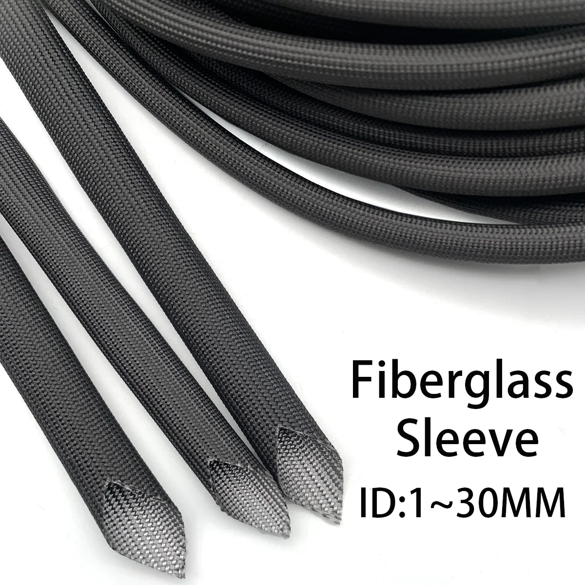 Black 600 Degree Fiberglass Sleeve Pipeline Harness High Temperature Protection Pipe Inner Diameter 1-30mm