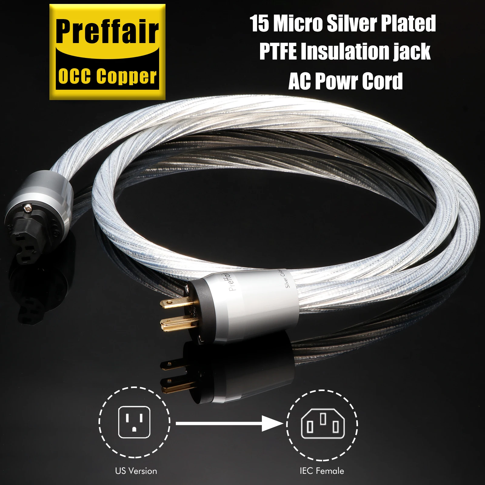 

Preffair D538 6N OCC Кабель питания переменного тока из чистой меди с разъемом питания ЕС/США/Австралии Шнур питания для AMP/DAC/DVD/микшера/декодера-1 шт.