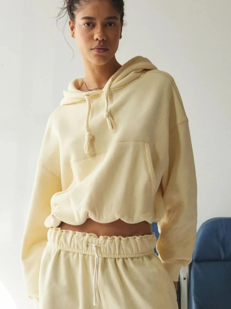 Sweat à capuche court pour femmes, esthétique américaine Rretro Harajuku, mode cordon de serrage, solide, Simple, décontracté, ample, sport