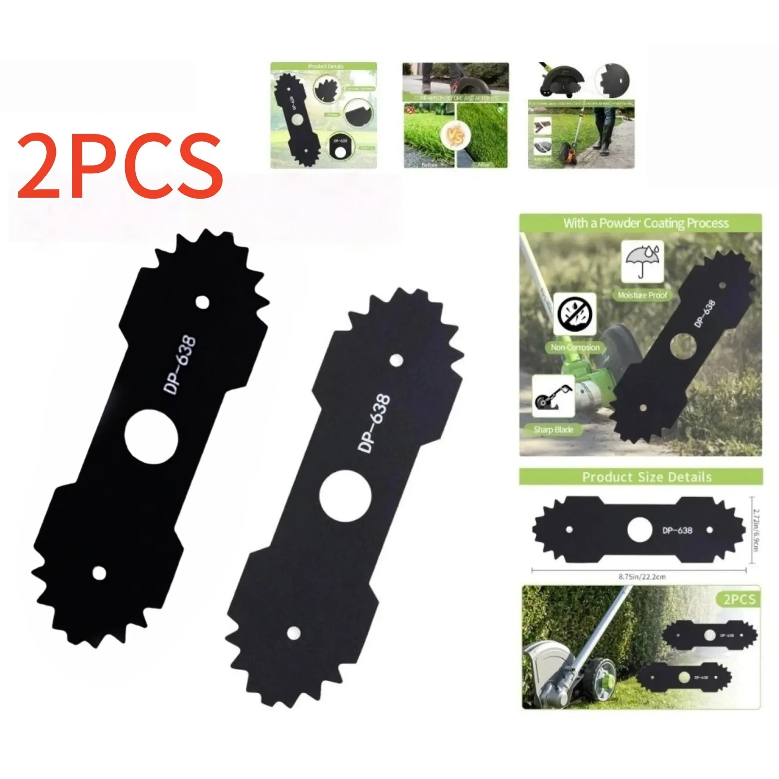 2Pcs Double-Sided Lawn Mower Edger Blade 638006008 638006007 RAC1104 For Ryobi Homelite Black Max Scotts Trimmer 8.75