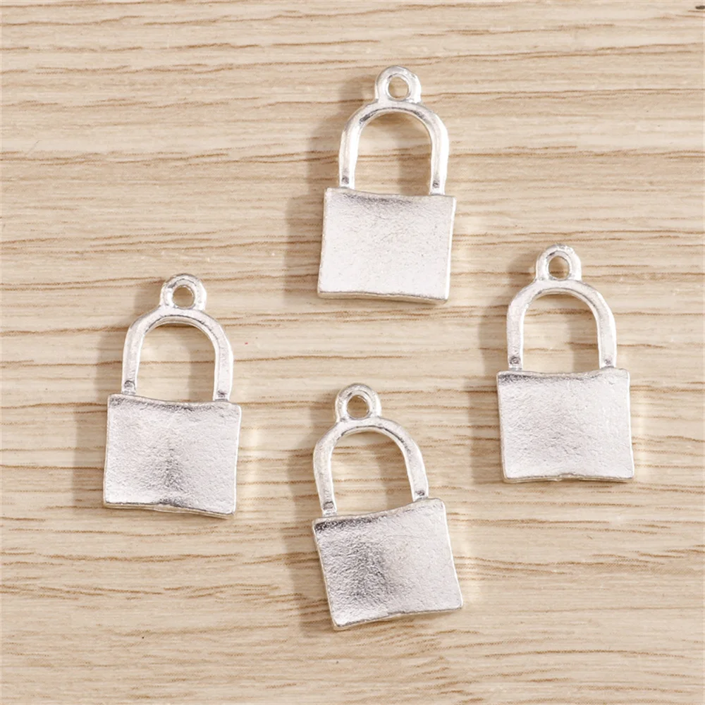 Tusember 10 Stück 11x20mm silberfarbene Vorhängeschloss-Anhänger aus Legierung für Ohrringe, Halsketten, DIY-Schmuckherstellung, handgefertigte Schmuckzubehörteile – Detail 3