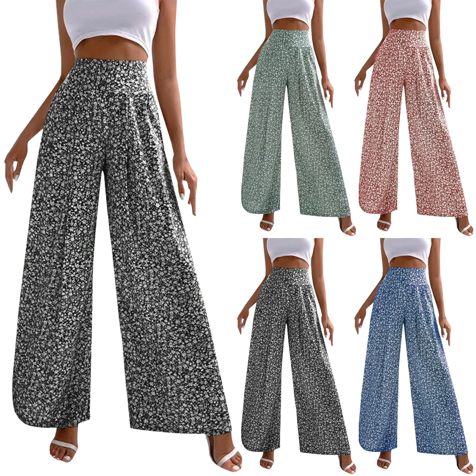 Trousers For Ladies Summer New Floral Printed Casual Wide Leg Pants Loose High Elasitc Waist Stylish Graceful Fashionable Pants