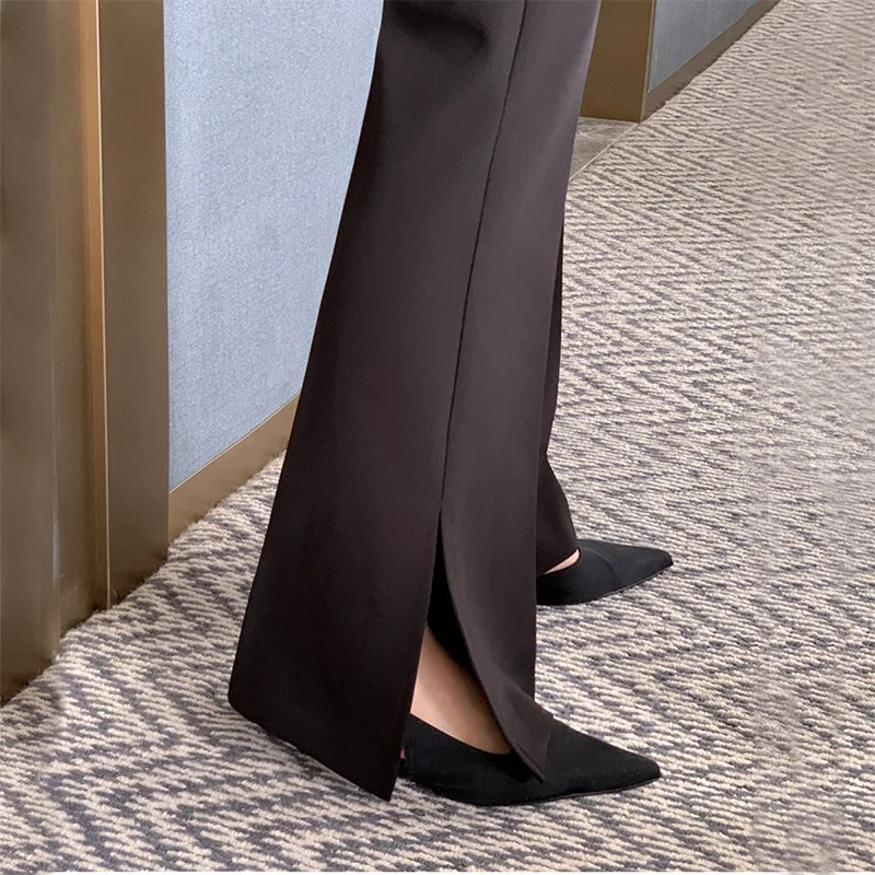 Suit Bell-Bottom Pants Women's High Waist Slimming Draping Modern Side Slit Bootcut Trousers Commuter Business Straight-Leg Long