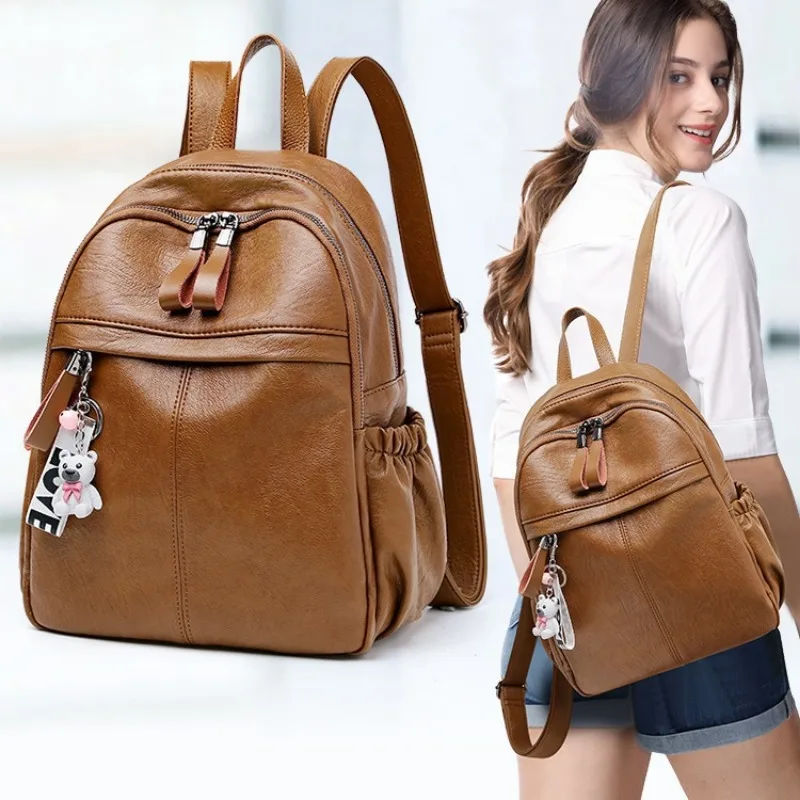 

Korean Fashion Retro Women's Bag Soft Composite Cowhide Shoulders Backpack Urban Simple Commuting Mini Backpack Travel Backpacks