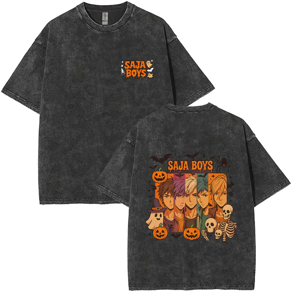 

Movie Kpop Demon Hunters Washed T-shirt Funny Kawaii Saja Boys Graphic T Shirts Men's Women's Cartoon Fashion Trend Streetwear