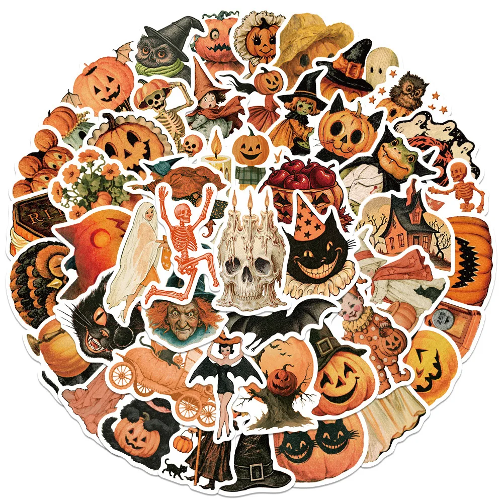 50Pcs Classic Halloween Ghost Stickers Pumpkin Decor Decals For Phone Laptop Suitcase Notebook Waterproof Stickers