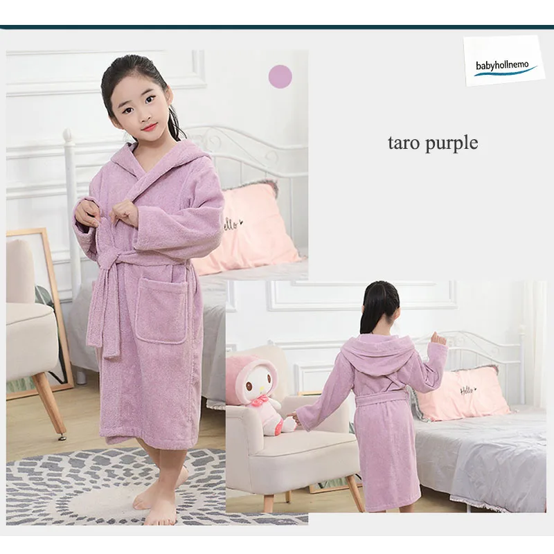 100% Cotton Kids Hooded Bathrobe Thick Soft Belted Towel Robe For Boys Girls 2-12Y Home Shower Nightwear