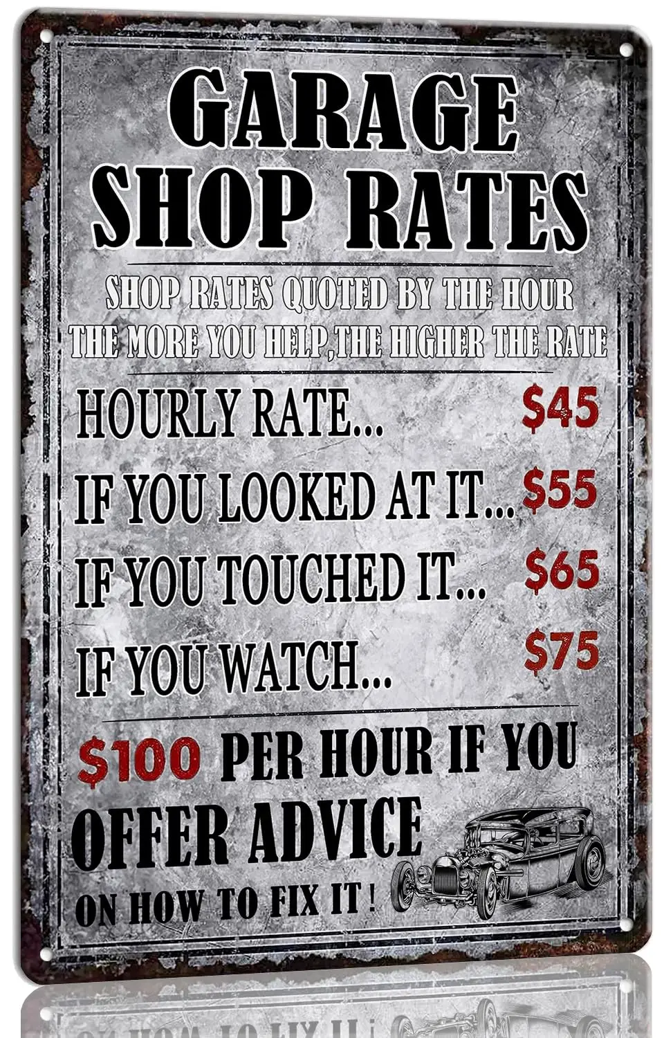 Lineerby Garage Signs for Men Vintage Metal Tin Sign Man Cave Decor 8x12 in Garage Shop Rates Sign Funny Wall Decor Metal A sign
