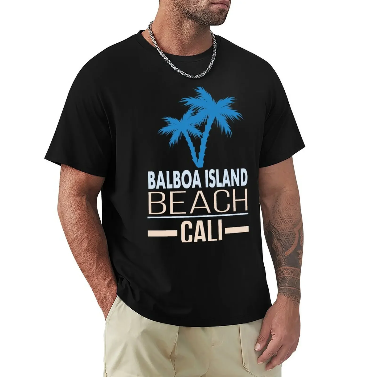 

Balboa Island Beach California with Palm Trees T-Shirt oversizeds tops Men's t-shirts