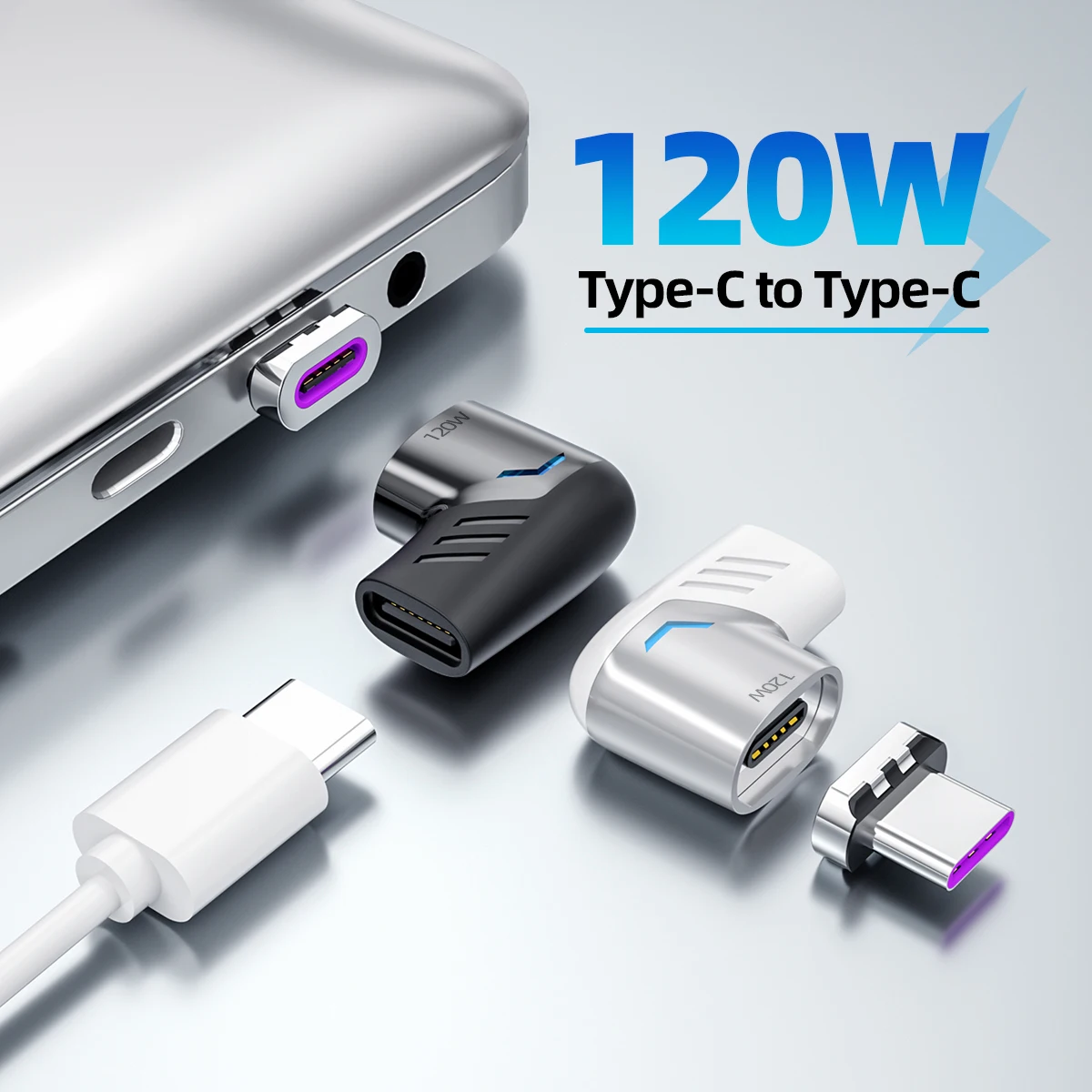 ANMONE-Adaptador Magnético de Carregamento Rápido, USB C para Tipo C, Conversor de Ímã, Ângulo Direito e Esquerdo, Conector USB, 120W