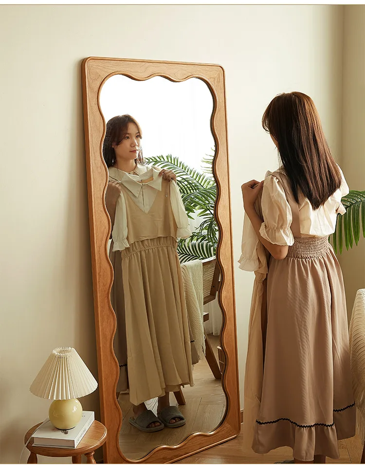 Piso de corpo inteiro japonês, madeira sólida, casa, internet, celebridade, madeira de cerejeira, espelho de comprimento total, quarto