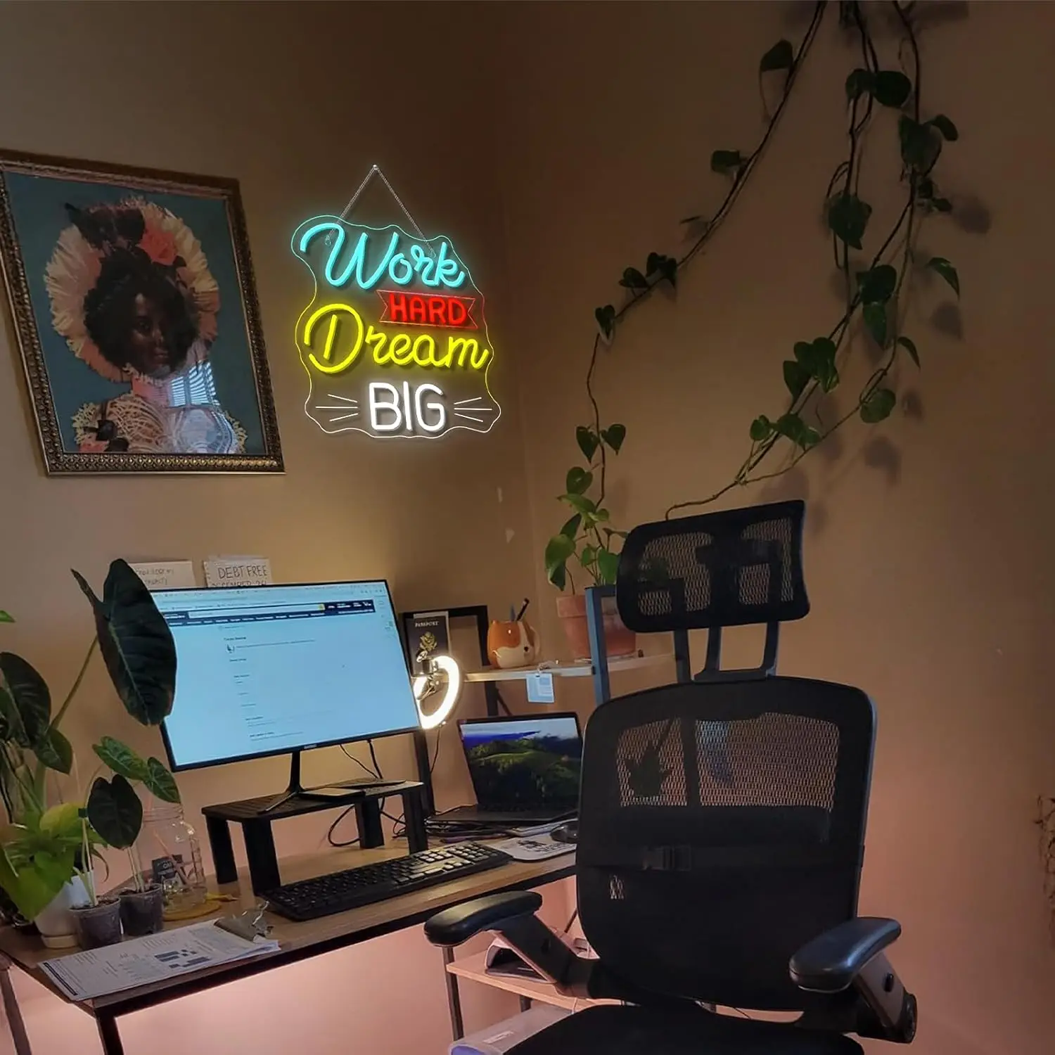 Work Hard Dream Big Neon Sign LED Neon Sign Wall Decor for Bedroom Home Bar Club Hotel Party Gift for Friend USB Power