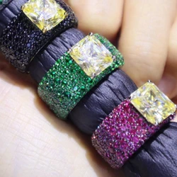 KQDANCE Luxury S925 sterling silver With Green Black Zircon And Yellow High Carbon Diamond Cocktail Rings For Women Fine Jewelry