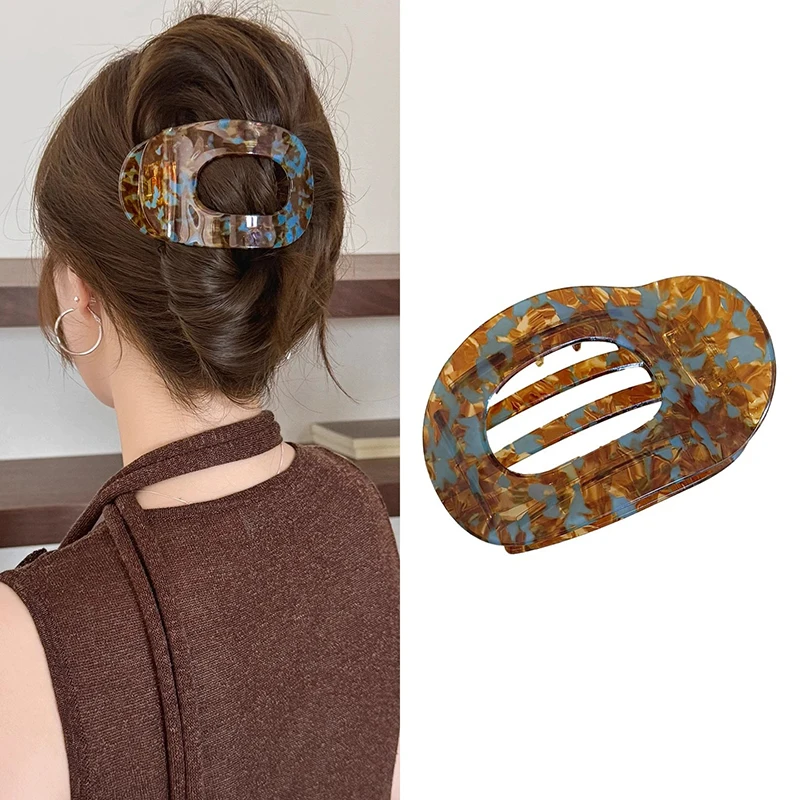 

Vintage Luxury Acetate Flat Hair Clip Women Leopard Matte Curved French Barrettes Cute 10cm Shell Hairpin For Back Hair Styling