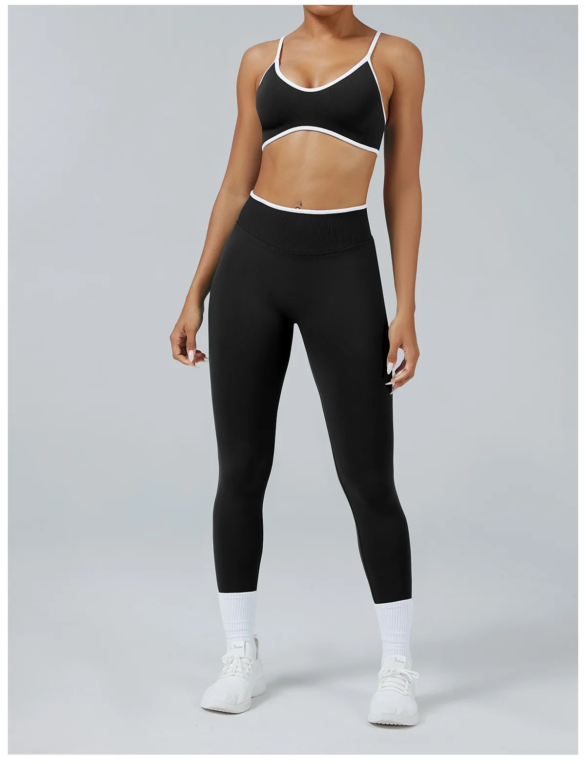 Nahtloses Fitness-Set für Damen, Trainingsanzug, Yoga-Sets, Sportbekleidung, Workout-Leggings mit mittlerer Taille, Sport-BH, Fitnesskleidung, Fitnessanzug – Detail 7